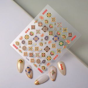 Ethnic style nail stickers with gold stamping patterns and decorative false nails