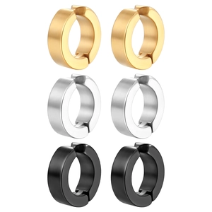 Boucles d'oreilles clips punk en acier inoxydable en finitions or, argent et noir