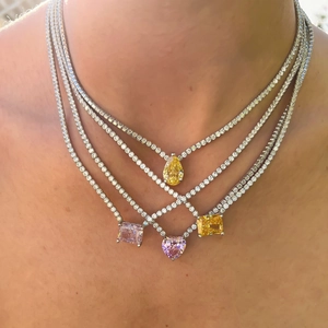 Tennis Choker Necklace 18K Gold Plated Brass With Cubic Zirconia Heart Pear Square Pendant Light Luxury Style For Women