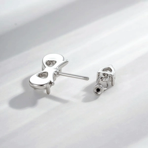 Silver bow waterdrop titanium steel stud earrings with screw back design for women