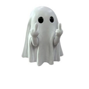 Funny white ghost figurine with middle finger gesture for Halloween home garden decor