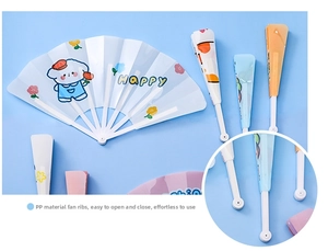 Detail of portable folding fans with cartoon animal patterns and durable PP material
