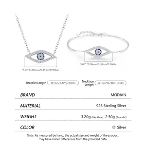 S925 Sterling Silver Evil Eye Jewelry Set with blue gemstones necklace and bracelet