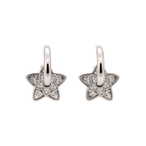French vintage silver star earrings with pavé zircons and detailed floral embossing