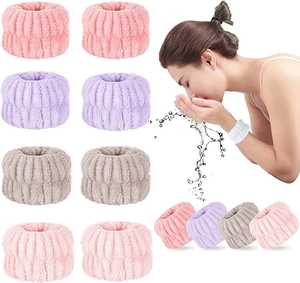 Face Wash Wristbands Soft Flannel Absorbent Wrist Towel Bands For Skincare Spa Makeup Yoga Elastic Microfiber Patterned