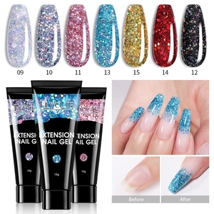 Professional 15ml extension nail gel kit with glitter colors and before after results