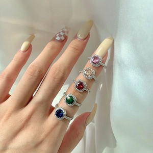 Elegant S925 sterling silver halo rings set with vibrant colorful zircon gemstones