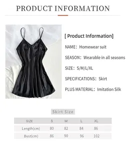 Größentabelle für schwarzes Satin-Nachthemd für Damen mit Maßen von S bis XL