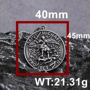 Macro shot of Viking Saint Michael pendant with dimensions 40x45mm and 21.31g weight