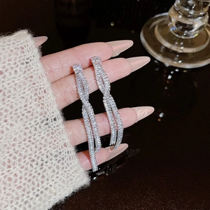 Elegant S925 sterling silver tassel earrings with sparkling white cubic zirconia stones
