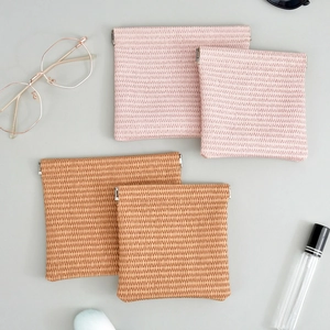 Woven PU leather self-closing storage bag in pink and brown, set of two sizes