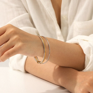 Minimalist gold and silver polished stainless steel bangles set for women's daily wear