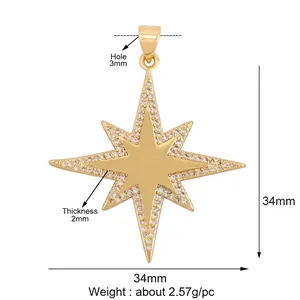 Macro shot of gold North Star pendant featuring sparkling white zircon micro-inlay details