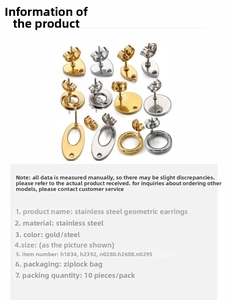 Macro shot of stainless steel geometric heart and round DIY earring stud findings