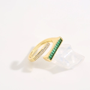 Elegant gold open ring featuring emerald-cut green zircon and micro-pave accents