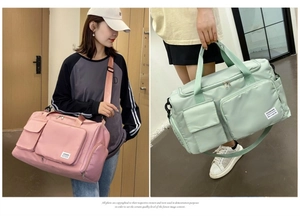 Detailed view of water-resistant fitness bag with wet-dry separation and shoe compartment