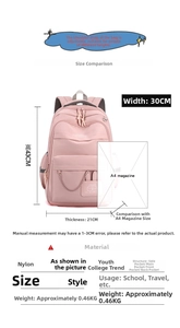 Guida taglie zaino in nylon rosa con altezza 43cm e capacità per documenti formato A4