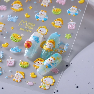 3D embossed summer cartoon duck nail stickers with matte finish and cute beach designs