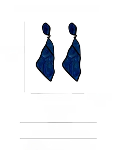 Detailed size and material info for dark blue acrylic geometric earrings with S925 needle