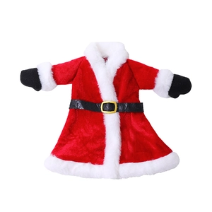 Christmas Santa style red wine bottle cover set with velvet dress and golden buckle belt