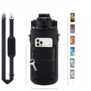 Universal SBR water bottle carrier with adjustable strap and phone pocket dimensions