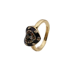 Gold-plated heart ring with black enamel drip and colorful zircon evil eye details