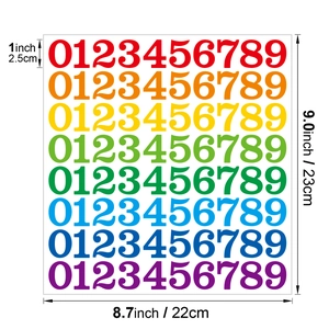 Détail des autocollants numérotés imperméables arc-en-ciel de 2,5 cm pour bureau