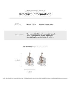 Detailed view of crystal grape tassel earrings made of copper and glass with measurements