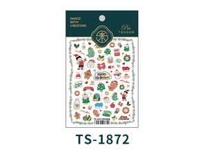 Close-up of 3D embossed Christmas nail stickers featuring cartoon bears and snowmen