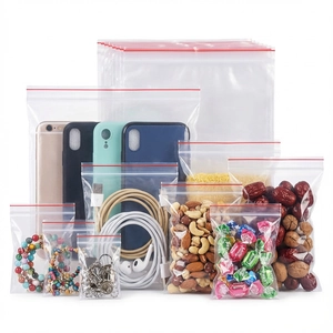 Transparent Ziplock Bags Reusable PE Plastic Resealable Storage Bags For Food Jewelry Accessories Packaging Red Edge Seal