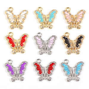 Colorful rhinestone butterfly pendants in gold and silver plating for DIY jewelry making