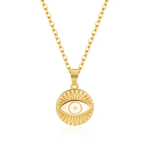 Elegant 925 sterling silver gold plated necklace featuring an embossed evil eye pendant