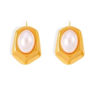 Ohrstecker Geometrische Sechskant Titanstahl Vergoldet Oval Imitationsperle Elegant Retro Stil Damen Accessoires