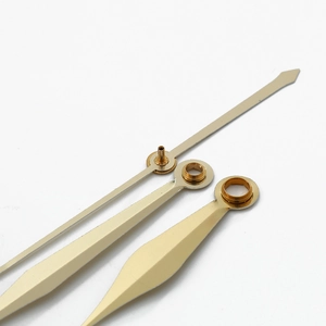 Polished golden willow-leaf metal clock hands including hour, minute, and second pointers