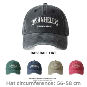 Detailed view of Los Angeles vintage embroidery on various washed cotton baseball caps