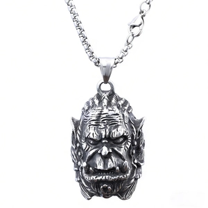 Men Vintage Stainless Steel Orc Head Pendant Necklace Punk Hip Hop Gothic Mythical Monster Jewelry Gift Accessories