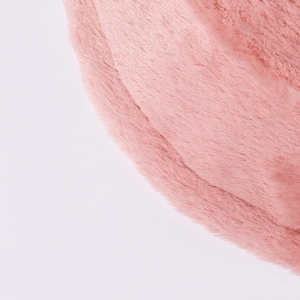 Pink faux rabbit fur bucket hat with soft plush texture and minimalist warm winter design