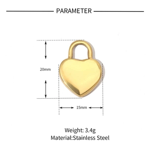 Polished stainless steel heart lock pendant dimensions 20mm x 15mm with 3.4g weight