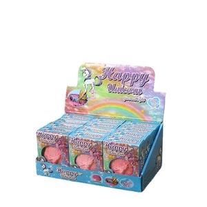 Glow-in-the-dark unicorn archaeology dig kit set with 12 pieces in a colorful display box