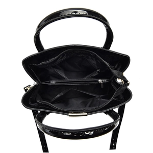 Glossy black stone pattern handbag with spacious multi-layer internal compartments