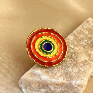 18K gold plated stainless steel wave ring with colorful layered enamel on stone base