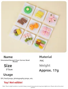 Detailed top view of 5x5cm miniature dessert tray models made of high-quality PVC material