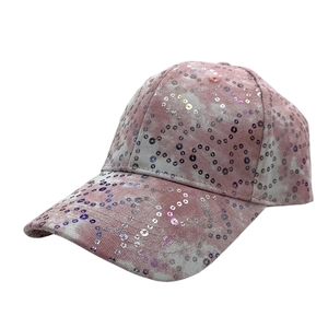 Pink tie-dye sequin baseball cap for sun protection featuring a curved brim