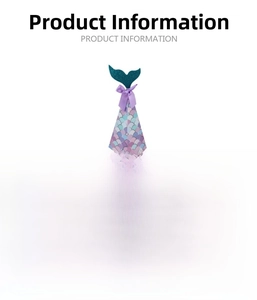 Detail of mermaid party candy box with purple scales, teal tail fin, and silk bow knot