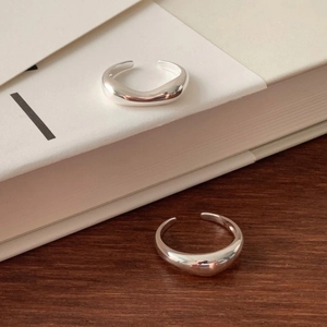 French style 925 sterling silver chunky irregular open rings with liquid metal texture