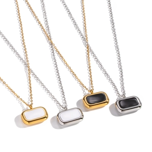 Colliers à pendentifs rectangulaires géométriques en or et argent avec insert émaillé