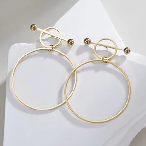 Minimalist Stainless Steel Hollow Round Hoop Earrings 18K Gold Plated Geometric T-Bar Dangle Stud Earrings Fashion Jewelry