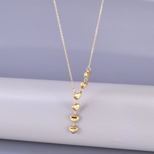 Elegant 18K gold-plated stainless steel Y-necklace featuring six heart-shaped pendants