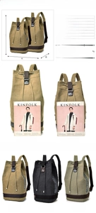 Detailed comparison of vintage canvas backpacks in khaki, black, and army green colors