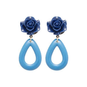 Boucles d'oreilles rose bleu Klein et goutte en acrylique avec connecteurs dorés
